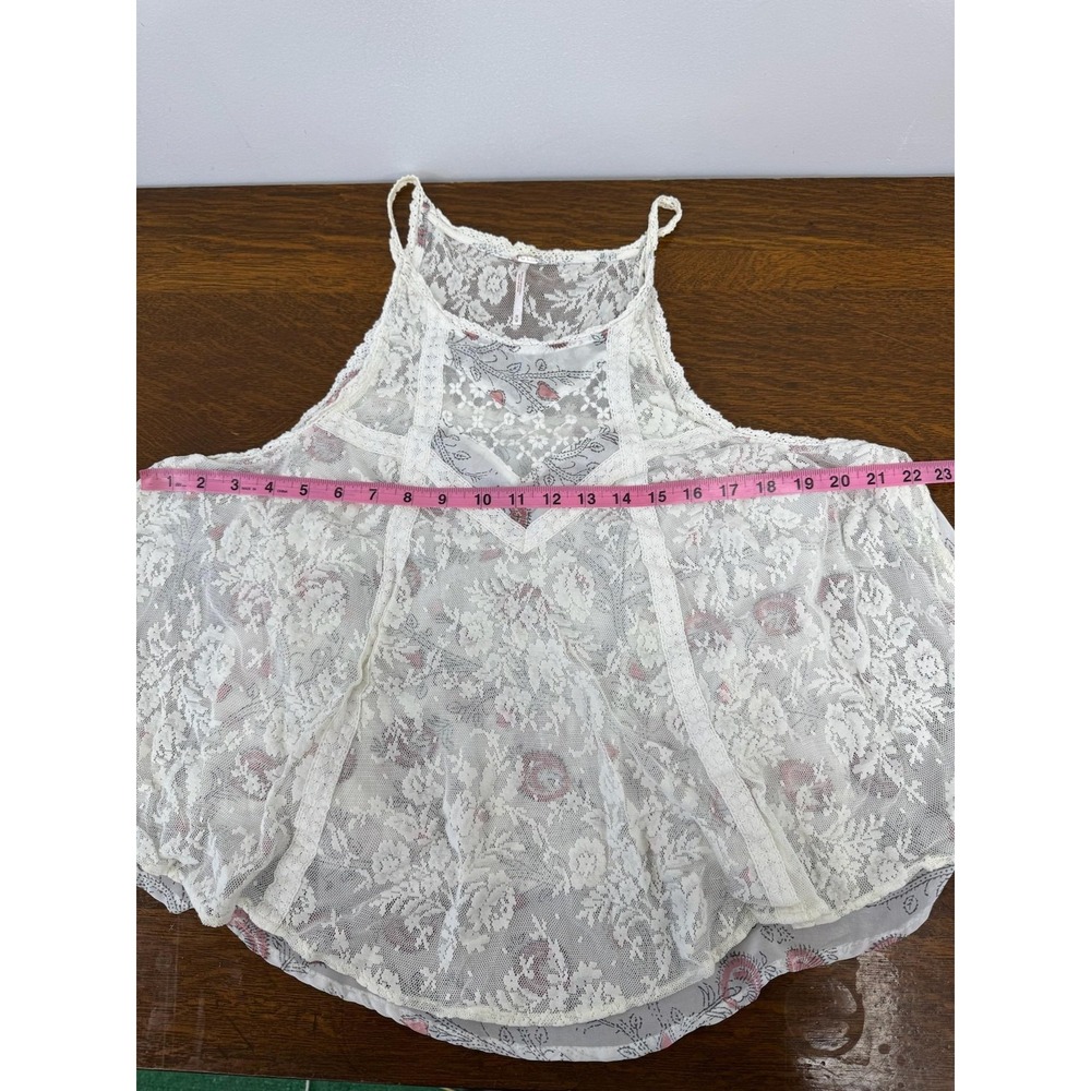 Free People Tank Top Womens Medium White‎ Lace Sheer Floral High Neck Boho Cami - Picture 6 of 7